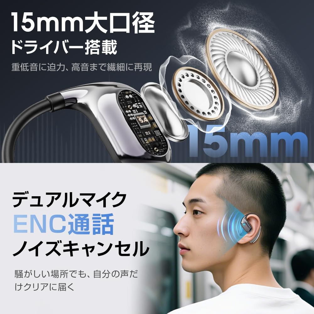 Wireless Earbuds Sound Bluetooth Ear 60 Hours of Bone Transformed Air Bluetooth Open No Ear LED Perfect for and Kotsudendo Allow You to Hear Outside