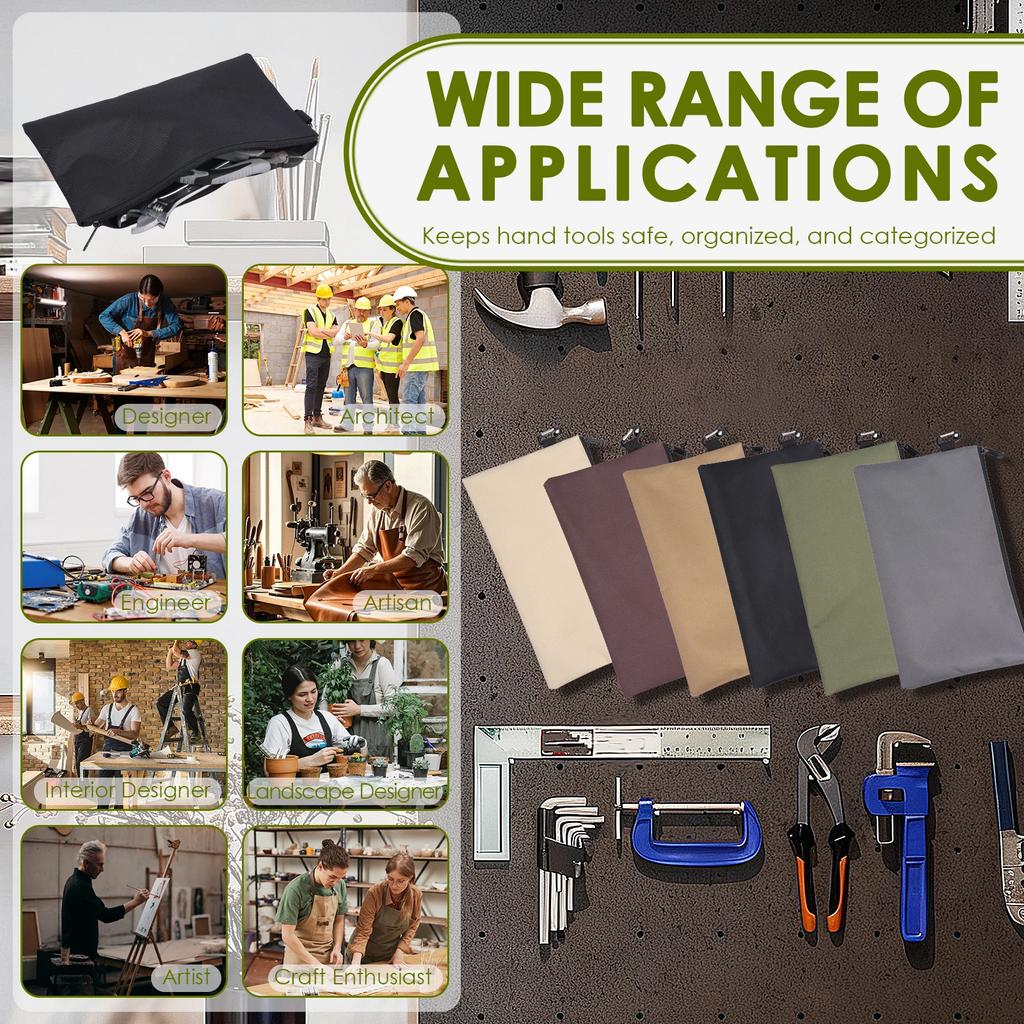 6pcs Tool Bag Zipper Pouch Utility Multipurpose Storage Organizer Tool Pouches with Carabiner Metal Zipper for Tools, Stationary