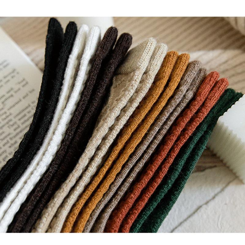 Winter Cashmere Wool Women Socks Solid Japanese Style Retro Long Women Girls Thermal Crew Sock