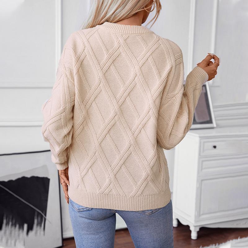 Fall Long Sleeve Crew Neck Sweaters for Women Solid Color Cable Knit Chunky Casual Oversized Pullover Sweater Tops Women's Woven Crewneck Pullover
