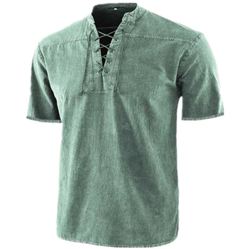 

Весенняя мужская однотонная рубашка в стиле ретро с газовым шнуром и воротником, Европа и США, повседневная рубашка с короткими рукавами XXL зелёный