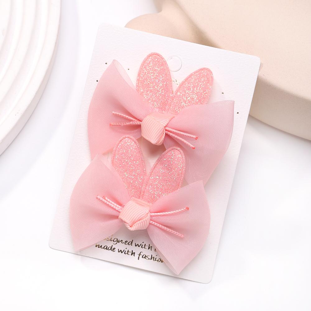 2pcs/set Lovely Bow Hairpins Solid Color Gauze Bows Clip for Kids Sweet Soft Hair Clips Pink Princess Girls Hair Accessories