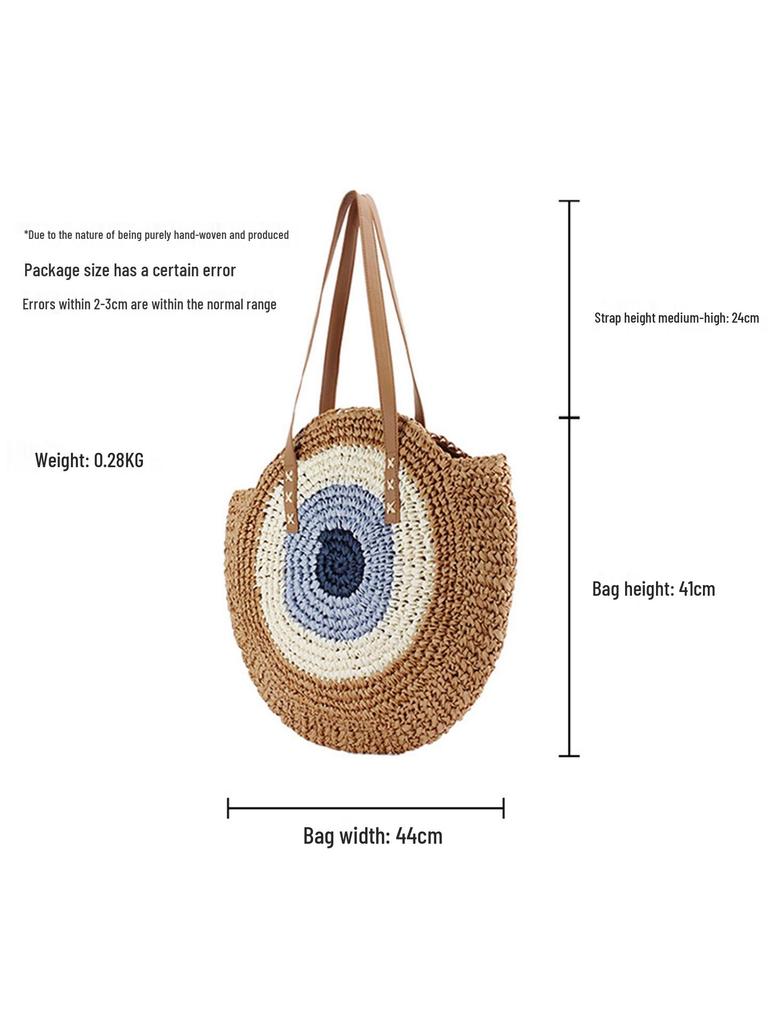 Women's Large Capacity Woven Round Shoulder Bag - Fashionable Beach & Commuter Style