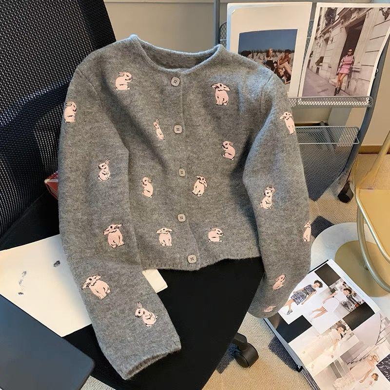 

Свитер с вышивкой для женщин, весенний короткий вязаный кардиган с круглым вырезом, прямой свитер с длинными рукавами, топы