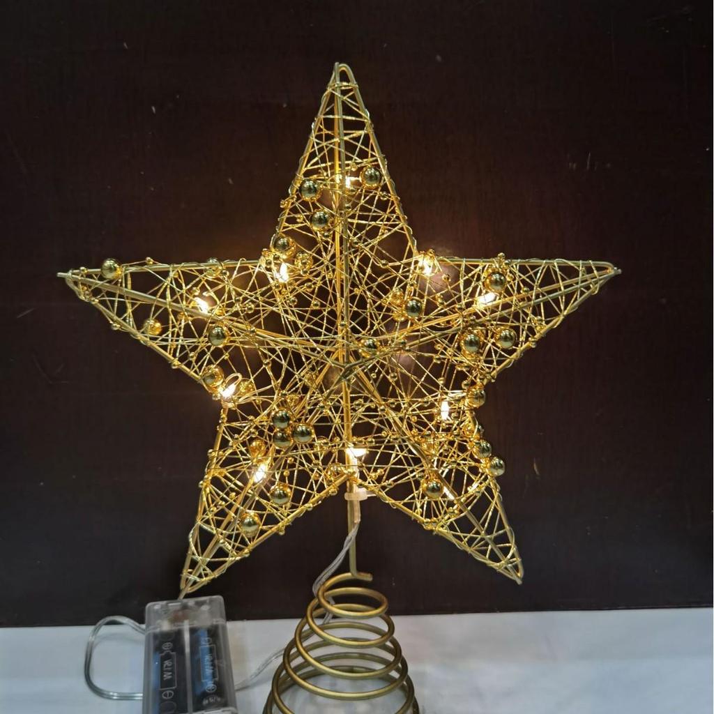 LED Five-Pointed Wrought Iron Star Tree Topper - Christmas Decoration