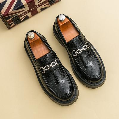 Fashion Fashion Brand Men's Comfortable Thick Soled Round Toe Loafers for Spring New Men's Retro Style Crocodile Leather Oxford Shoes