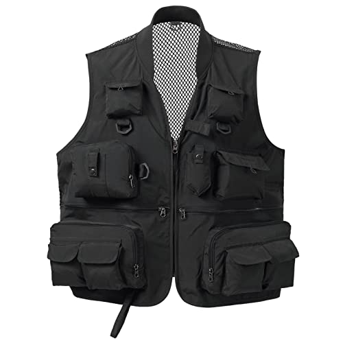 [Bassdash] Bassdash Fishing Vest, Multifunctional Mesh Vest, Ultralight, for Fishing, Hiking, Photography, Outdoor Activities, Men s (3XL, Black)