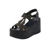 Fashion Thick Bottom Wedges Roman Sandals Women New Rhinestone High Heel Open Toe Big Size Sandales Casual Black Summer Gladiator Sandal