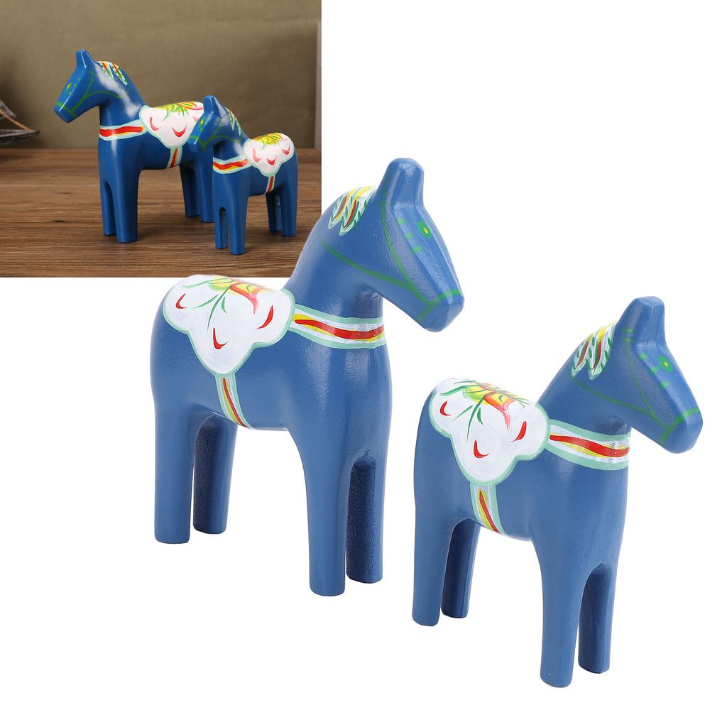 2pcs Hand Painted Swedish Wooden Horse Figurine Dalecarlian Horse Ornaments for Home Wedding Supplies