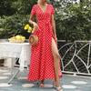 Women's Dresses Casual Elegant Waisted Polka Dot Split V-Neck Short Sleeve Dresses