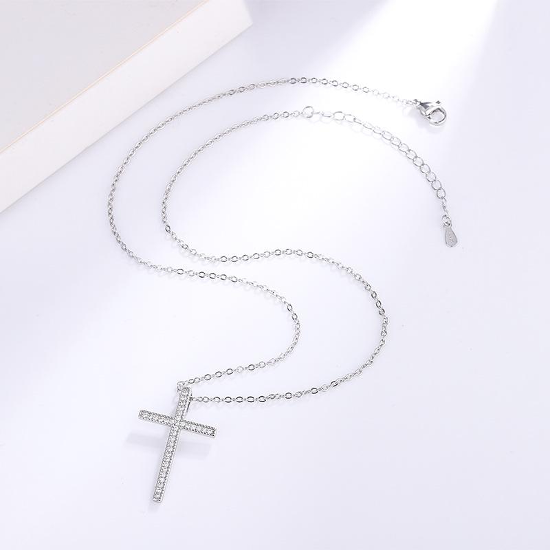 White Gold Plated Cross Pendant Necklace - Tarnish Resistant, Micro-Set Jewelry, Christmas Gift