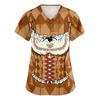 Women's V Neck Short Sleeve Work Shirt with Pockets Oktoberfest Print Top Medical Nursing Scrub Tee for Healthcare Professionals