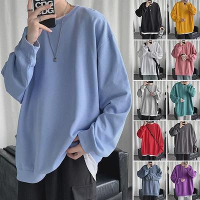 2025 Men's Trendy Solid Color Round Neck Sweatshirt, Loose, Hoodless Pullover, Thin Style for Spring and Autumn, Large Sizes Available