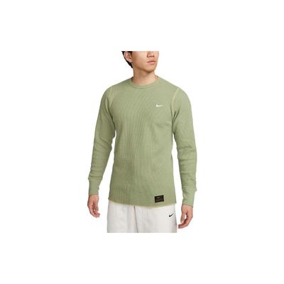 Unifarbenes Logo Rundhals-Pullover Langarm-T-Shirt Herren Tops Ölgrün DX0895-386