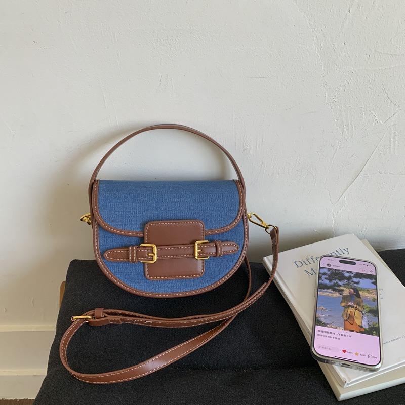 Premium texture bag saddle bag niche denim splicing handbag bag new casual versatile messenger bag