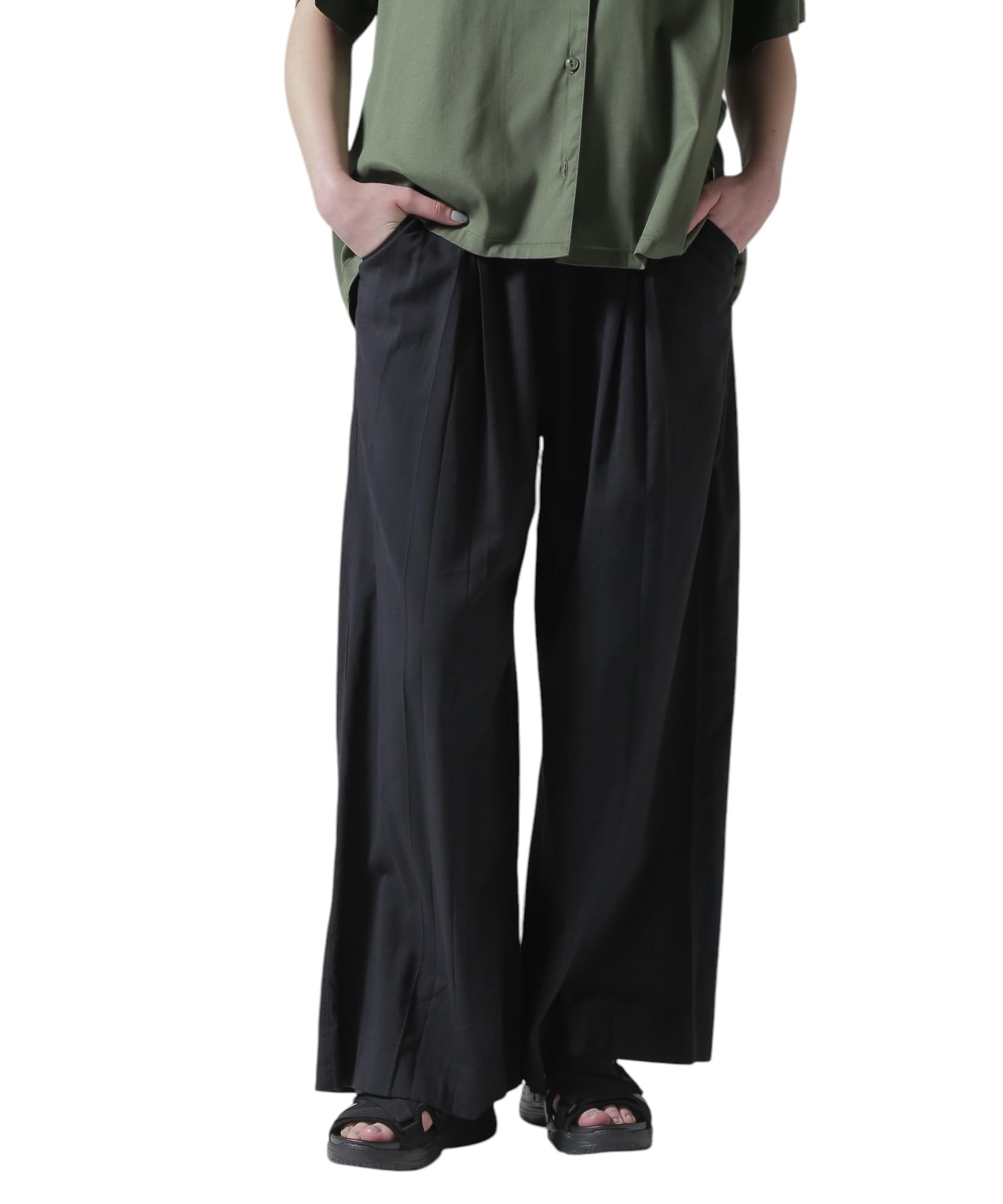 AVIREX BOX PLEATES RELAX PANTS women s F 010 black 783-5110601