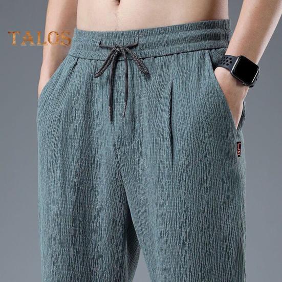 Men Ninth Pants Drawstring Elastic Waist Straight Leg Loose Solid Color Pockets Plus Size Daily Wear Casual Sport Trousers Long Sweatpants
