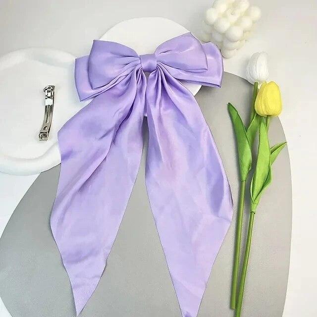 Chiffon Schleife Haarspange Damen Große Schleife Satin Haarnadel Haarspangen Mädchen Einfarbig Pferdeschwanz-Klammer Haarschmuck Kopfschmuck Geschenk