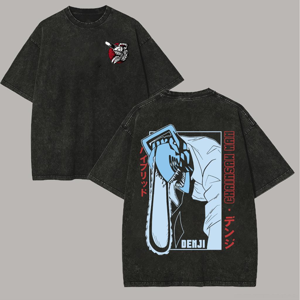 Kettensägenmann Anime Liebhaber Gewaschenes T-Shirt Ganzjahreskleidung Hohe Qualität Persönlichkeit Kleidung Große Größen Unisex Neues Modell Paare T-Shirt