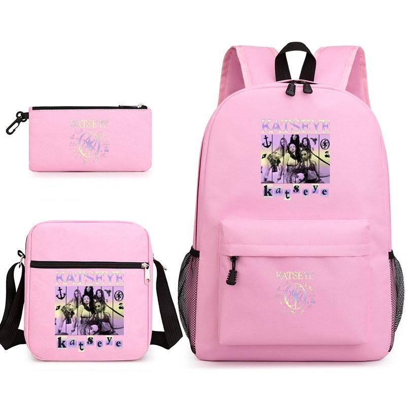 Katseye Music Gruppo di Ragazze Zaino Scolastico Borsa Pranzo Astuccio Set per Studenti Cartone Animato 3-in-1