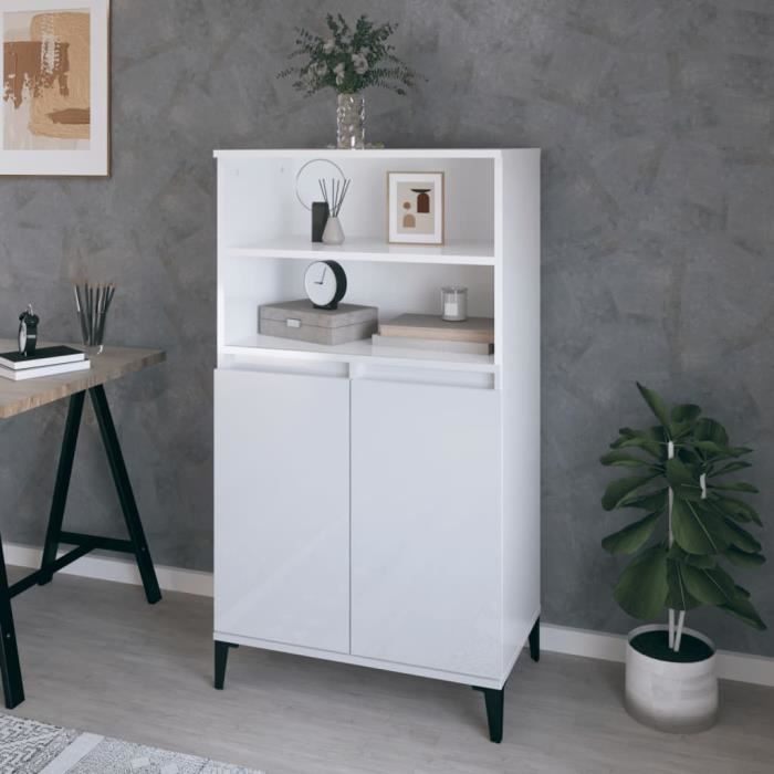 821230 vidaXL Buffet haut Blanc brillant 60x36x110 cm Bois d'ingénierie