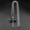 Gothic Stainless Steel Skull Wood Textured Cross Pendant Necklace For Men Women Punk Hip Hop Silver Color Chain Party Jewelry