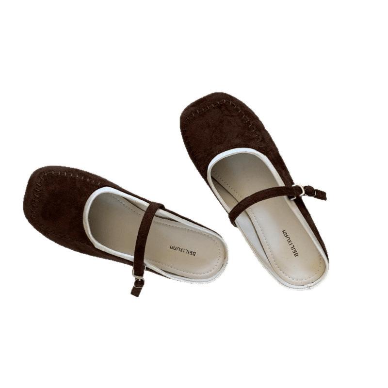 Retro Mary Jane Schuhe mit flachem Boden, Frühling und Herbst neu, eckige Spitze, Wort mit flachem Ausschnitt, modisch, vielseitig, Temperament, Halbslipper