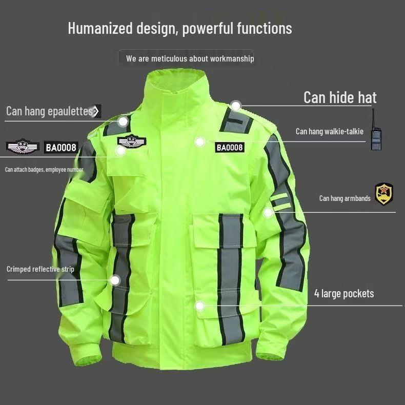 Stormproof Reflective Raincoat Workwear Set - Double-Layer Waterproof Two-Piece for Outdoor Traffic Duty