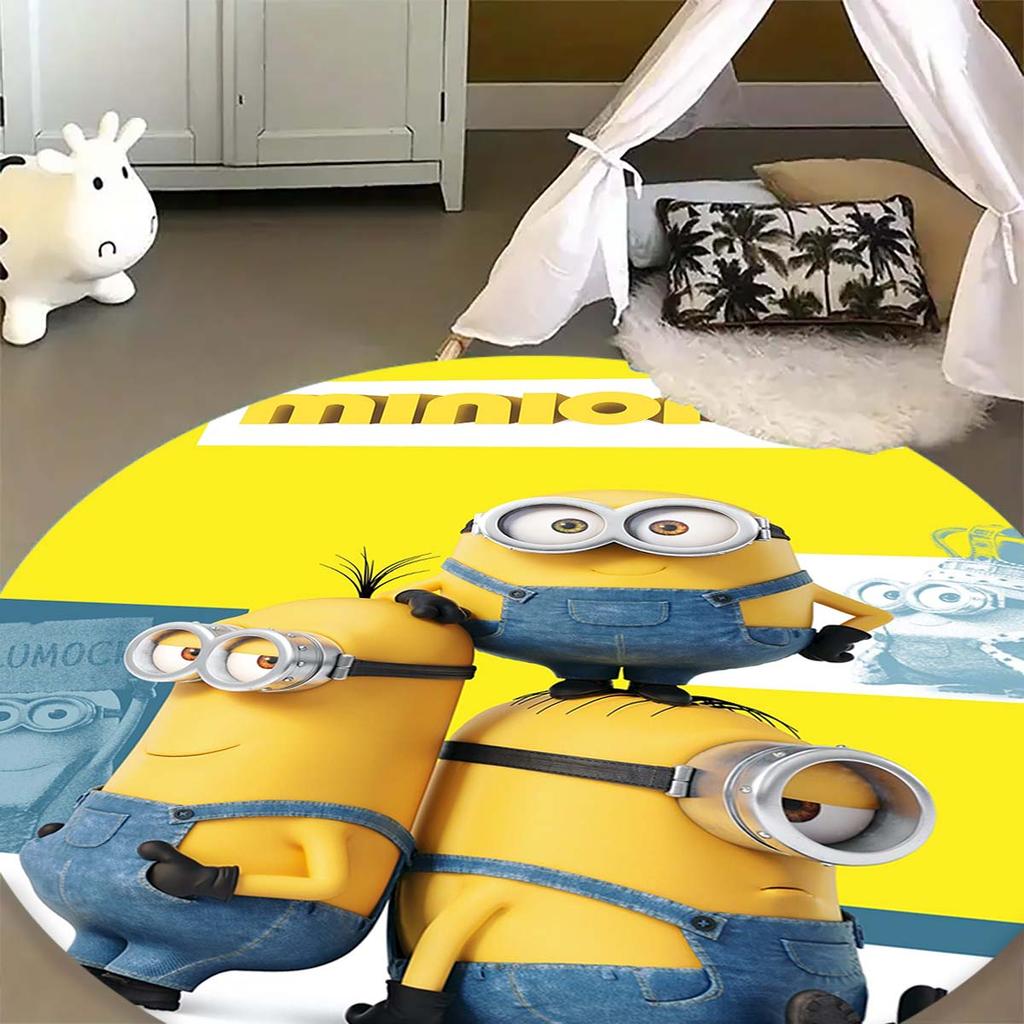 Minions Themed Round Rug Classic Movie Character Printed Circular Mat For Children Bedroom Nursery Playroom Home Decoration