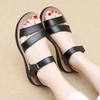 Women's Summer New Leather Open Toe Flat Sole Sandals Soft Sole Non Slip Lightweight Velcro Middle Aged And Elderly Sandals
