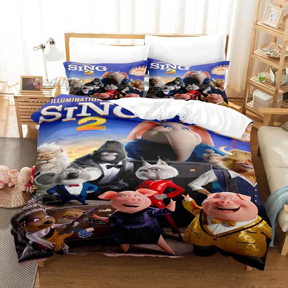 Cartoon Sing Movie Printed Bedding Sets Exquisite Bed Supplies Set Duvet Cover Comforter Set Bedding Set Luxury Birthday Gift