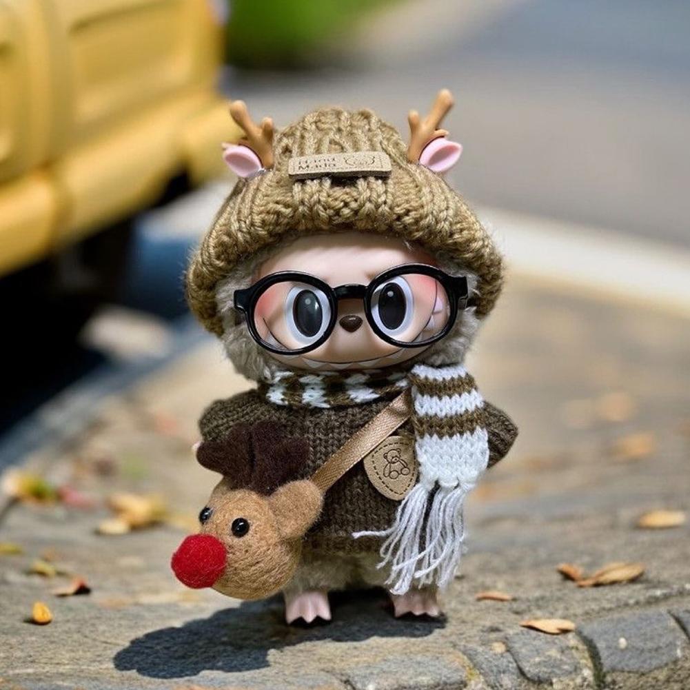 Mini Doll Outfit Cute Plush Sweater Reusable Cotton Elk Coat Cherry Pleated Skirt Hairpin Set for Baby Kid DIY Creative Toy