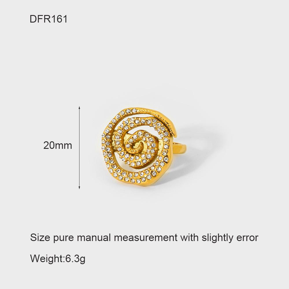 18K Gold Plated Zircon Geometric Multi-layer Spiral Ring for Women - Waterproof Stainless Steel with Rhinestones