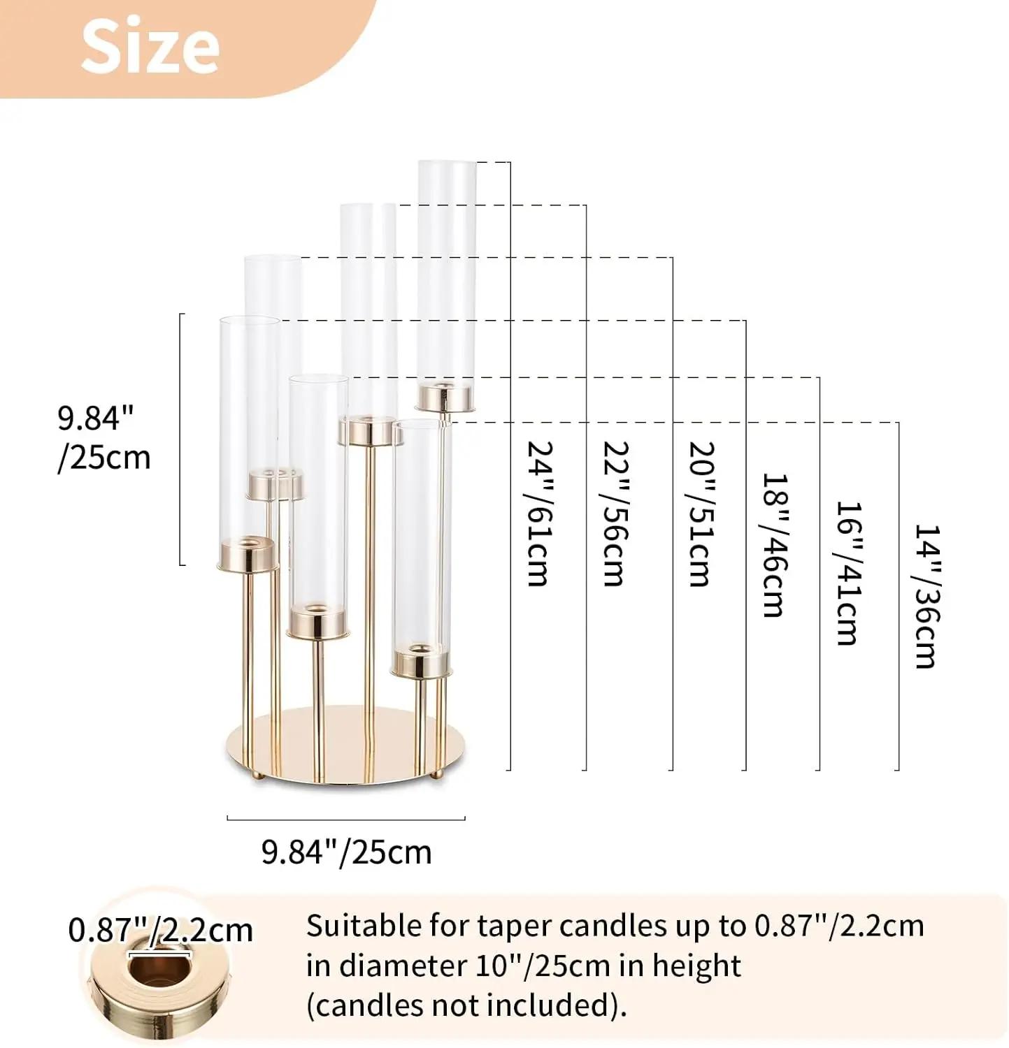 

Свадебный центральный подсвечник из золотистого металла с 6 свечами, канделябры, большой конусный держатель для свадебного стола на открытом воздухе, центральный подсвечник