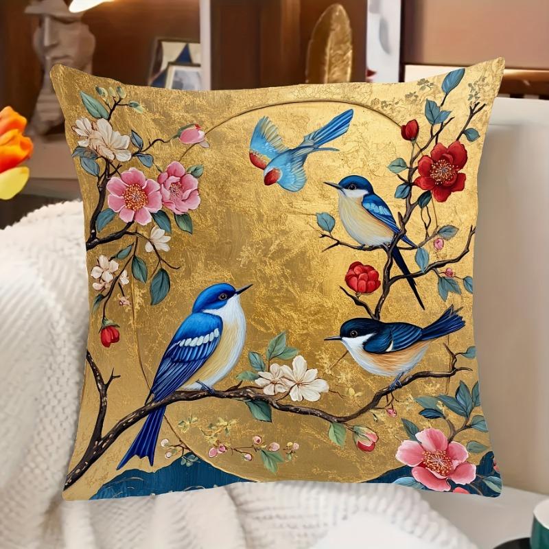 Federe per Cuscini con Disegno di Uccelli e Fiori Sedia Soggiorno Federa per Cuscino Accogliente Cerniera Federe per Cuscini da Divano Camera da Letto Interno Decorazione per la Casa