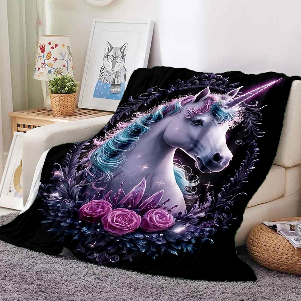 1pc Unicorn Fantasy Artwork Blanket Lightweight Blanket Throw Blanket For Sofa, Bed, Travel, Camping, Livingroom, Office, Couch, Chair Yy251010064