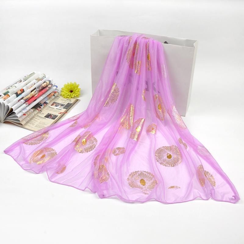 Autumn Silk Scarf: Candy Colors, Peacock Gold Stamping, Sunflower Design, Long Versatile Neck Wrap