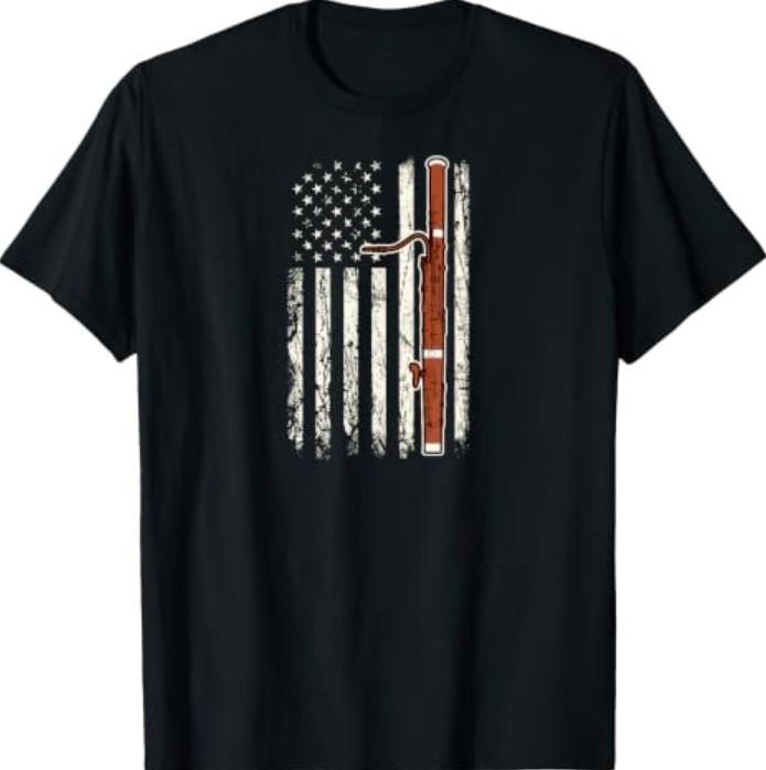 Patriotic Bassoonist USA American Flag 4th of July Grunge T-Shirt