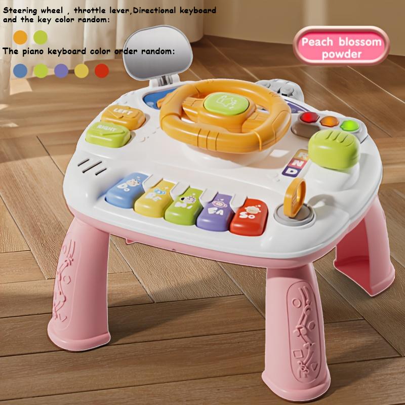 Multifunctional Educational Game Table for Youngsters,Interactive Steering Wheel, Musical Piano Keys,Traffic Light Flashing,Gear Start,Battery Powered