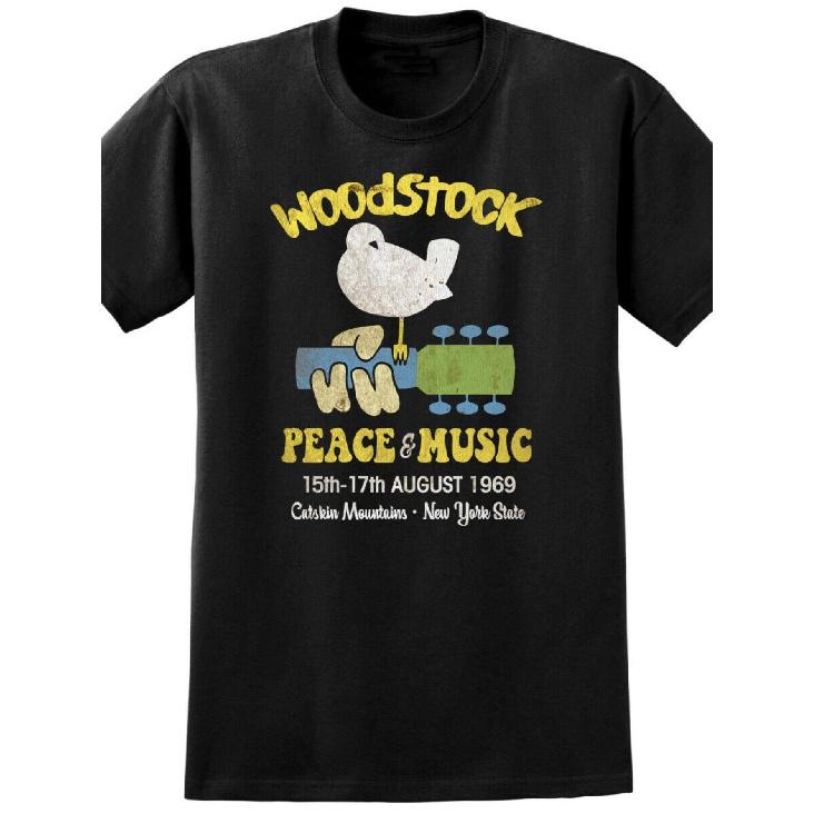 Maglietta Festival Musicale Woodstock Anni '60 Retrò Chitarra Classica Band Tee Donna Uomo