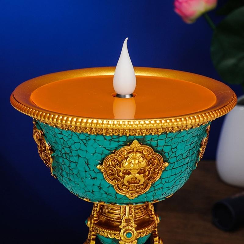 Rechargeable Candle Holder Tibetan Electronic Butter Lamp Buddhist Table Centerpiece LED Simulated Flame Home Decorations