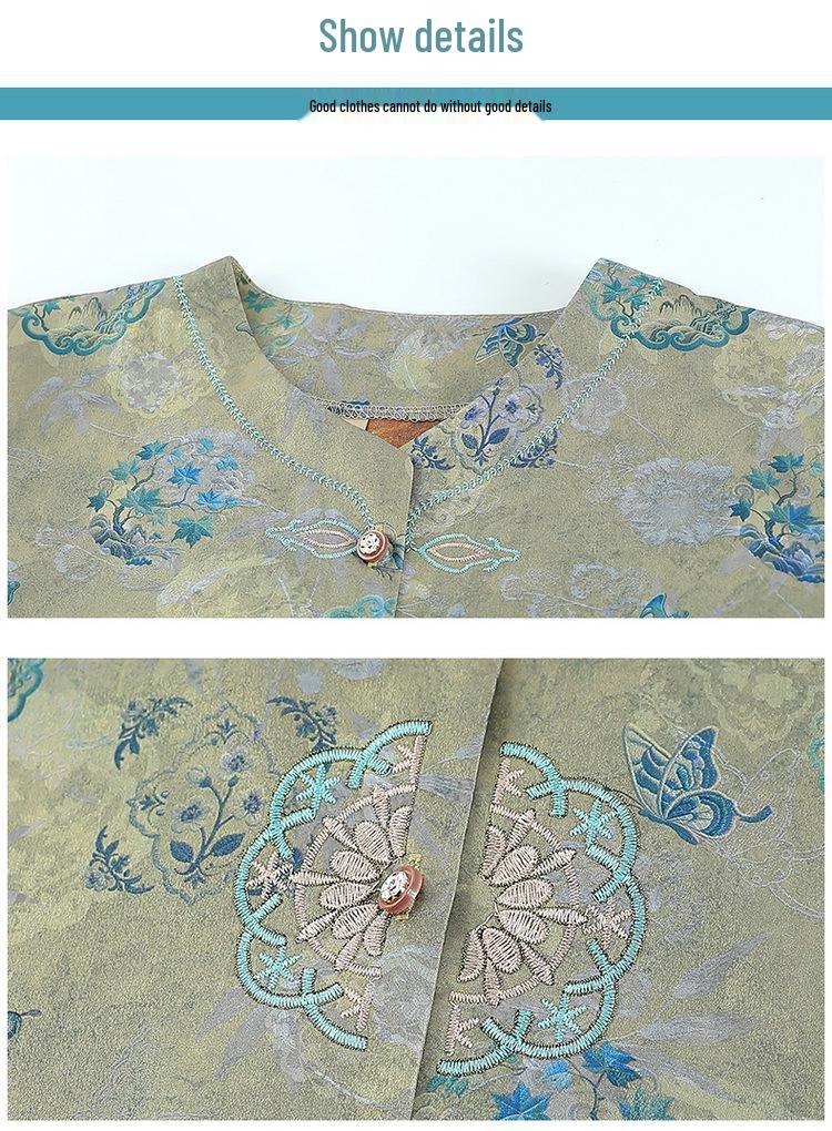 Stylish Chinese-Inspired Summer Top for Elderly Women – Loose Fit, Three-Quarter Sleeves