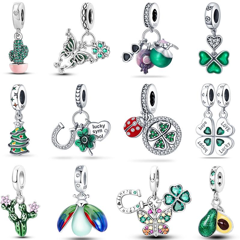 Green Series Copper Lucky Clover Avocado Cactus Spring Charms Beads 3Mm Diy Fine Jewelry Making