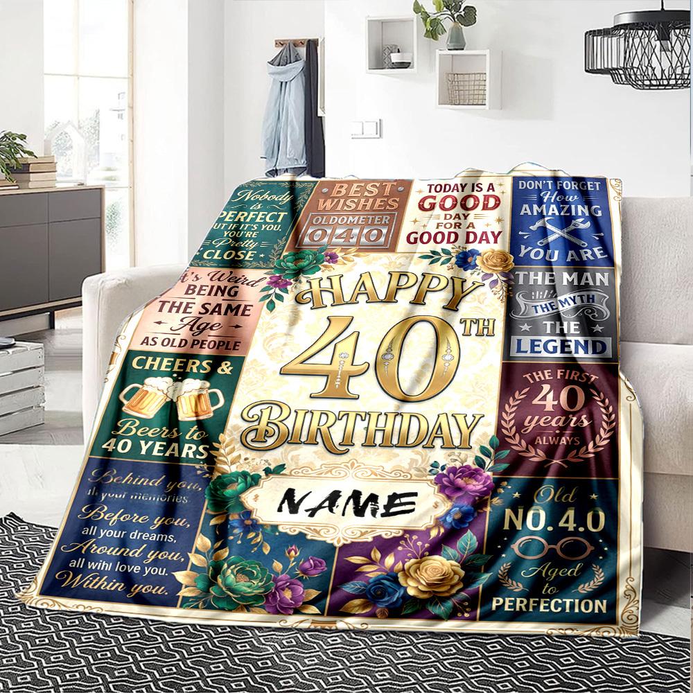 Happy 40Th Birthday Celebration Blanket Comfortable Texture For Sofa Couch Office Bed Picnics Allseason Use Cozy Home Lovers Ideal Gift For Birthday