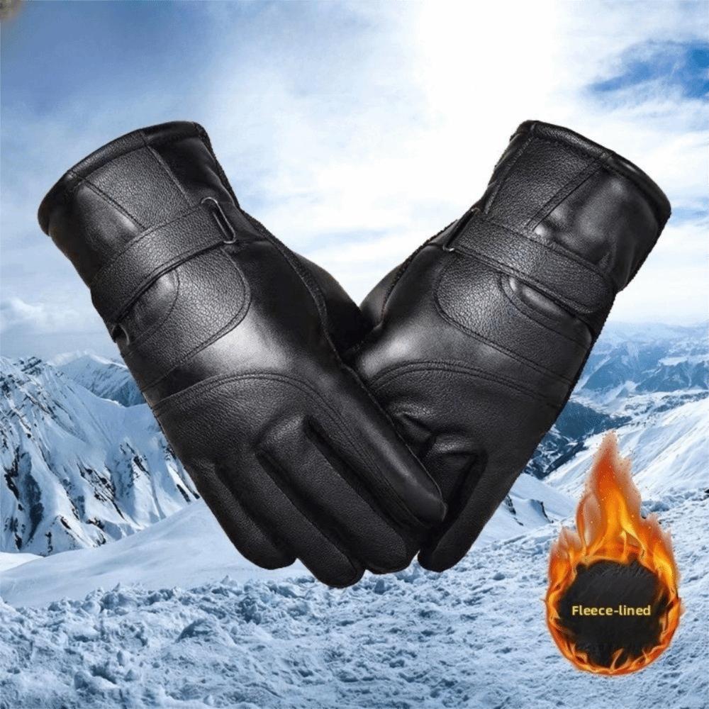 Multifunction Winter Ski Gloves Keep Warm Driving Gloves Fashion Men Leather Mittens  Cycling