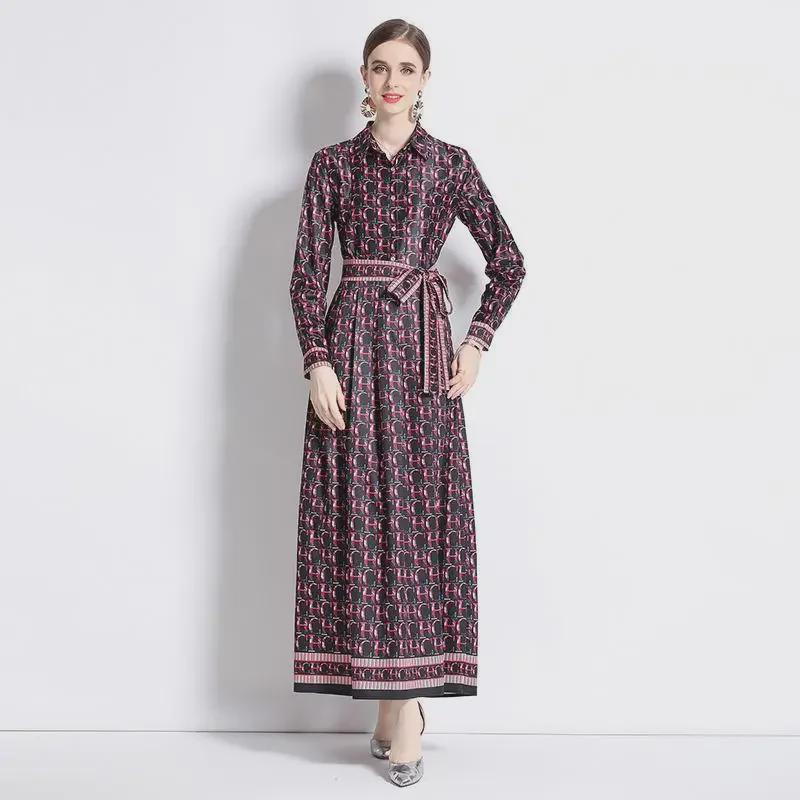 In-Stock European & American Style Waist-Slimming Printed Dress