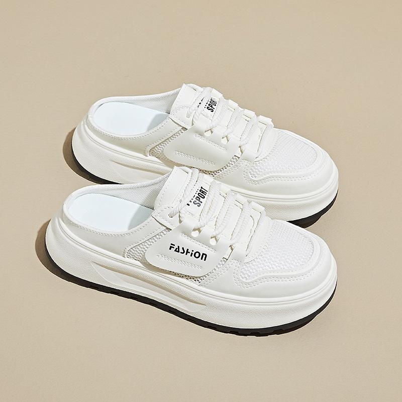 Summer Mesh White Shoes New Style of Female Students Breathable Height-enhancing Casual Street Clapper Shoes