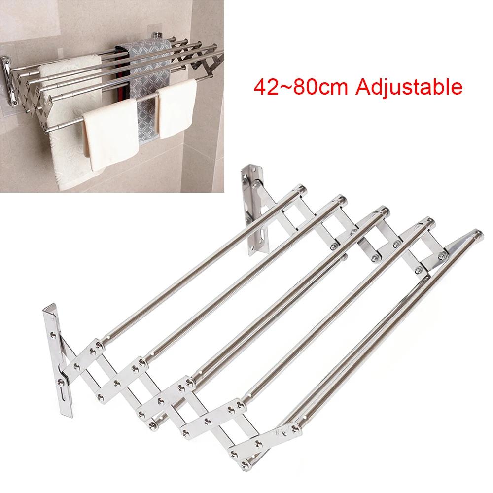 Wall Mounted Retractable Towel Rack Adjustable Length 42-80cm Stainless Steel Drying Rack for Bathroom Clothes Hanging