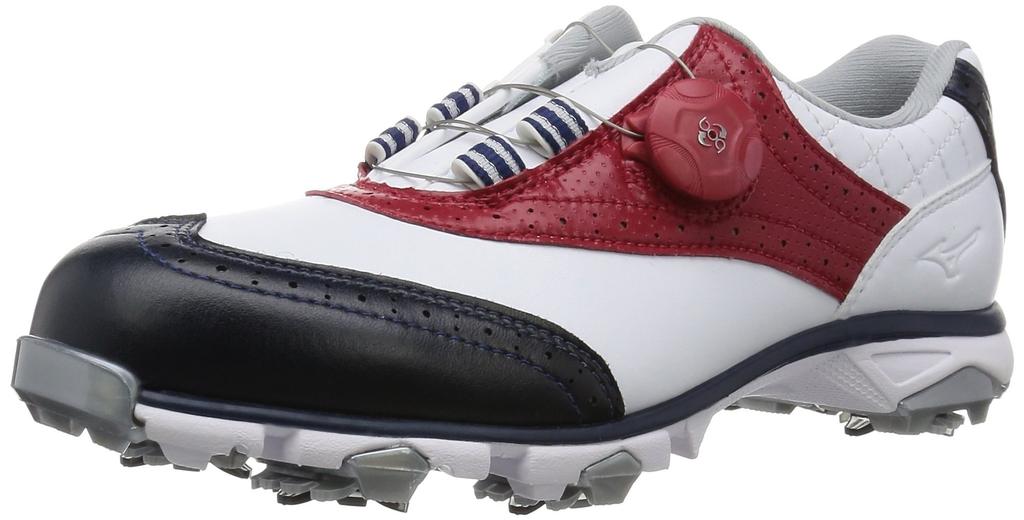 Mizuno Nexlite 003 Boa Spike Golf Shoes, 3E, Women's, White, Red, and Navy, Size 230 (23cm)