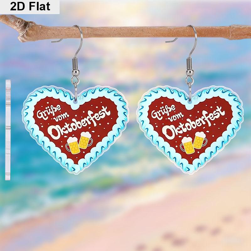 2D Flat Oktoberfest, Heart-shaped Cheers Acrylic Material Earrings Dangle for Women Jewelry Gifts The Perfect Holiday Gift Party Gift